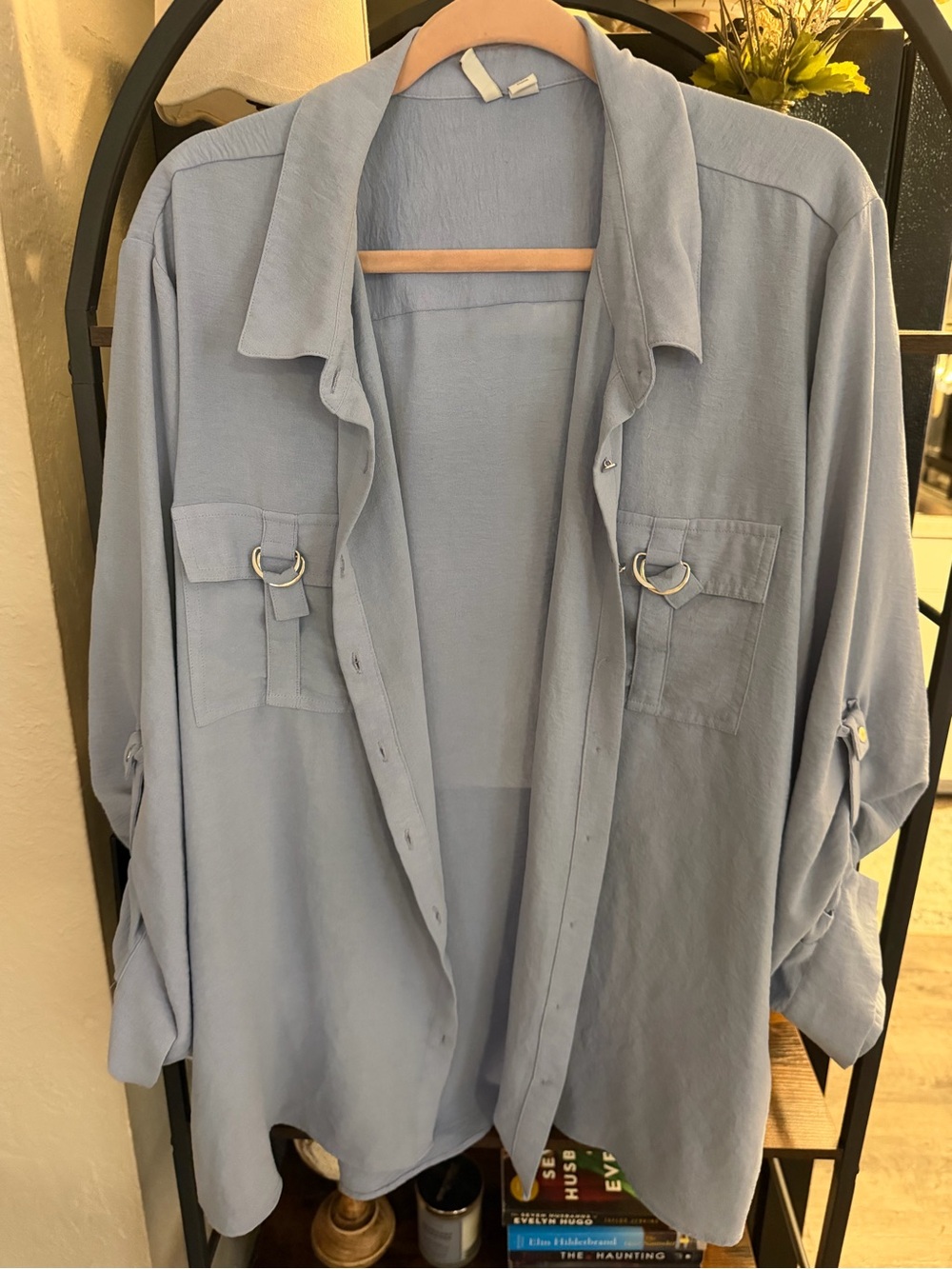 Cato Light Blue Women's Button-Down Shirt with Chest Flap Pockets